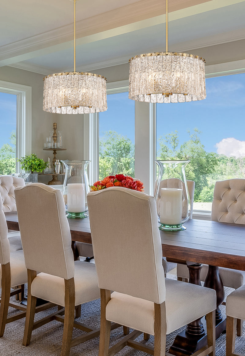 Glacier 5 Light 19" Pendant in Modern Gold in a room setting