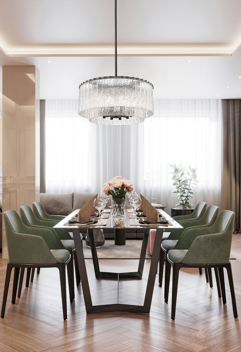 Glacier 10 Light 27.5" Pendant in Matte Black in a room setting