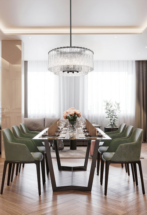 Glacier 10 Light 27.5" Pendant in Matte Black in a room setting