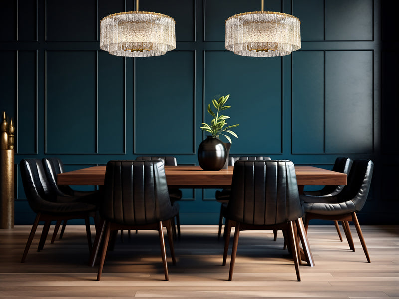 Glacier 10 Light 27.5" Pendant in Modern Gold in a room setting