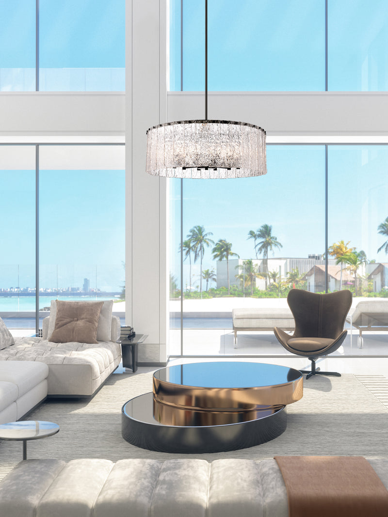 Glacier 12 Light 32.5" Pendant in Matte Black in a room setting