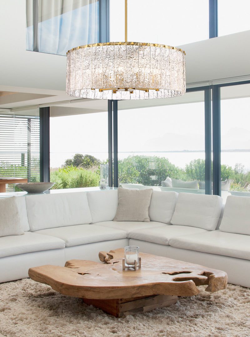 Glacier 12 Light 32.5" Pendant in Modern Gold in a room setting