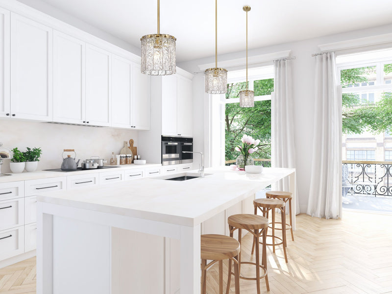 Glacier 1 Light 8.5" Pendant in Modern Gold in a room setting
