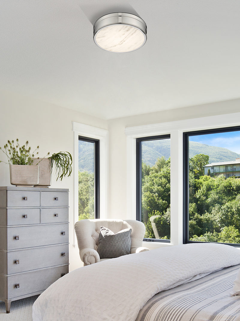 Anders 1 Light 15" Flush Mount in Polished Nickel in a room setting