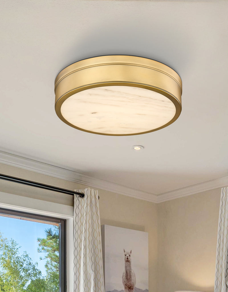 Anders 1 Light 15" Flush Mount in Rubbed Brass in a room setting
