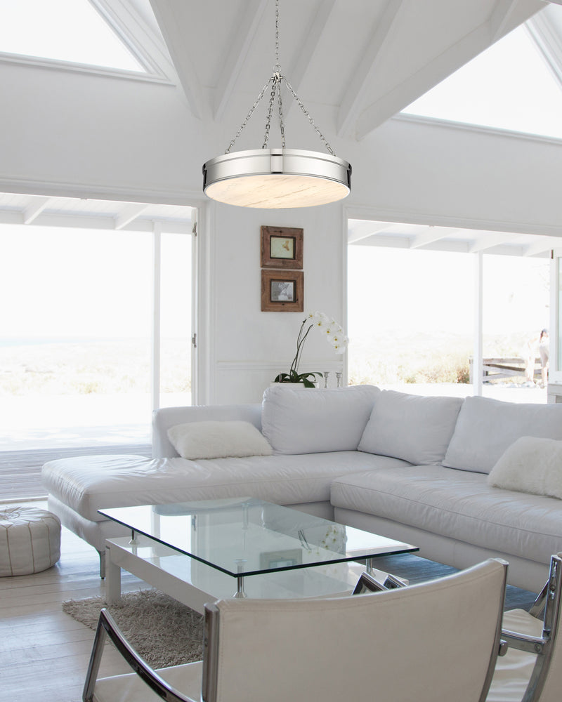 Anders 3 Light 33" Pendant in Polished Nickel in a room setting