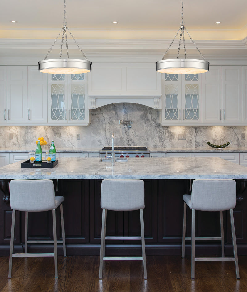 Anders 3 Light 33" Pendant in Polished Nickel in a room setting