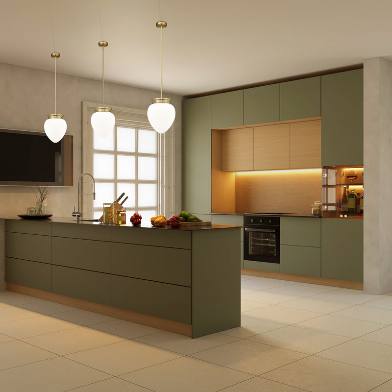 Gideon 1 Light 12.5" Pendant in Modern Gold in a room setting