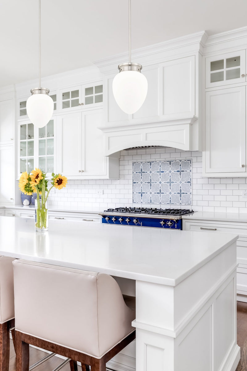 Gideon 1 Light 10" Pendant in Brushed Nickel in a room setting