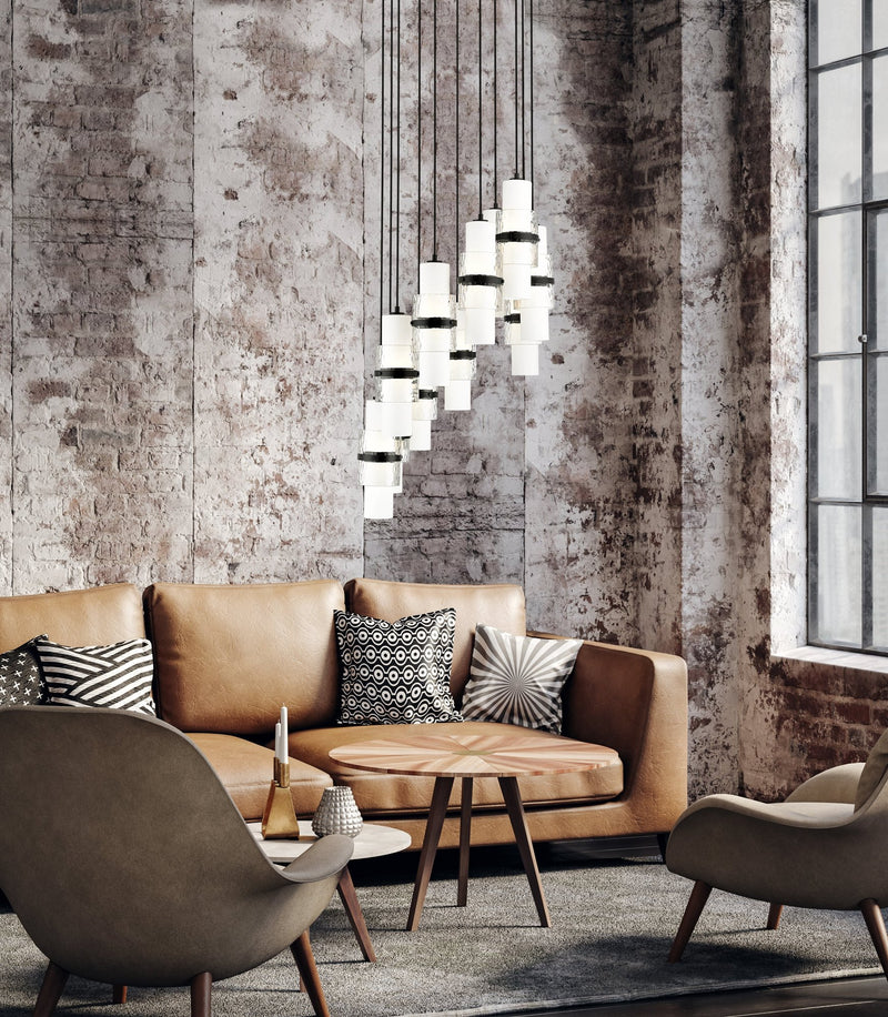Cayden 11 Light 24" Pendant in Matte Black in a room setting