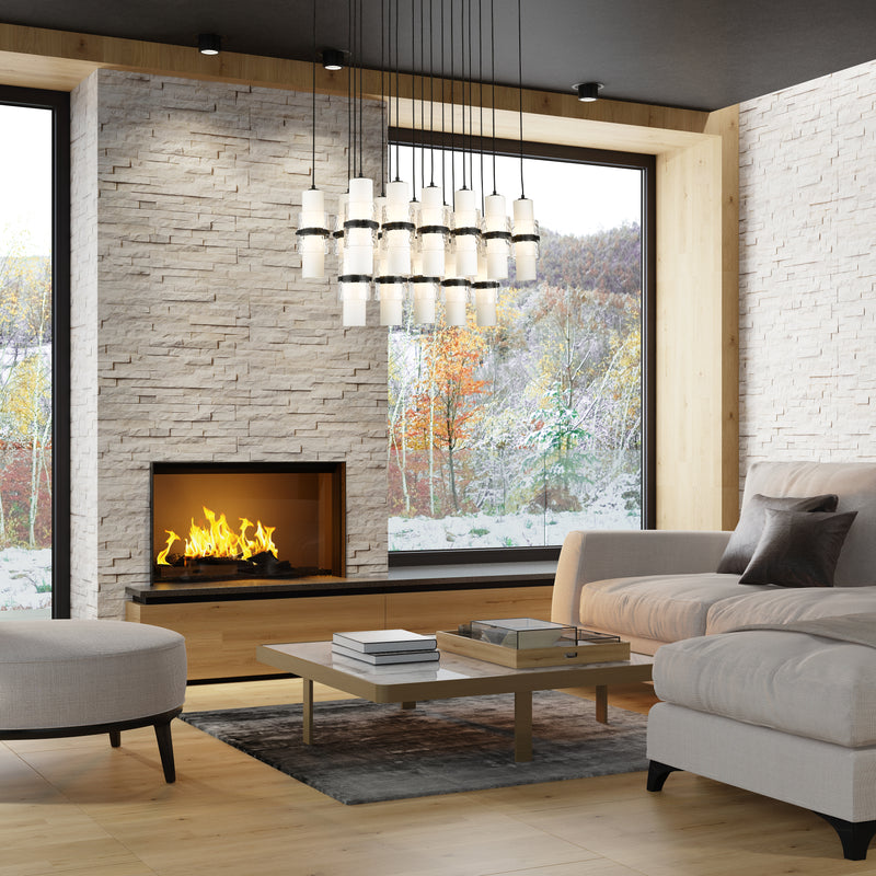Cayden 17 Light 42" Linear Pendant in Matte Black in a room setting