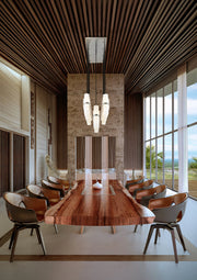 Cayden 23 Light 54" Linear Pendant in Brushed Nickel in a room setting