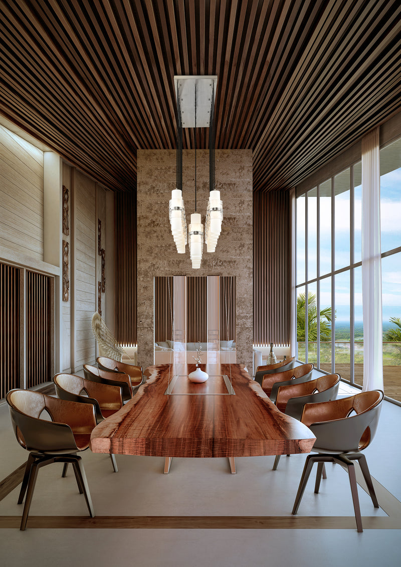 Cayden 23 Light 54" Linear Pendant in Brushed Nickel in a room setting