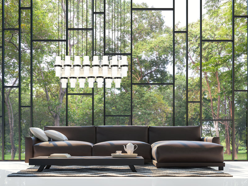 Cayden 23 Light 54" Linear Pendant in Matte Black in a room setting