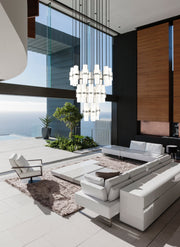 Cayden 27 Light 36" Pendant in Brushed Nickel in a room setting