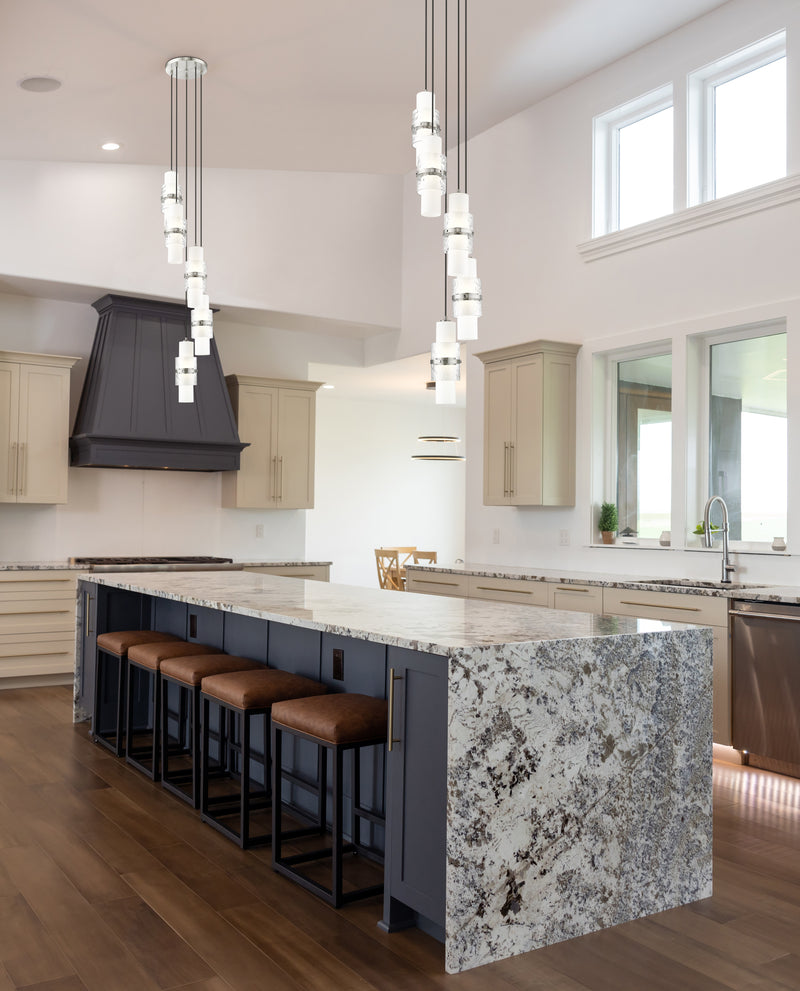 Cayden 5 Light 12" Pendant in Brushed Nickel in a room setting