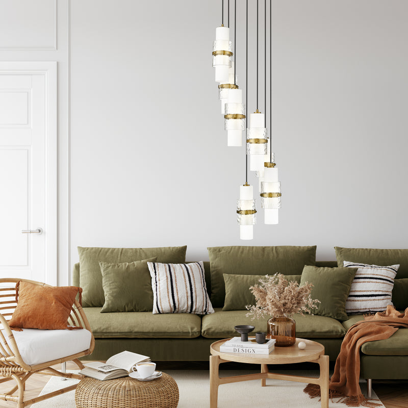 Cayden 7 Light 18" Pendant in Modern Gold in a room setting