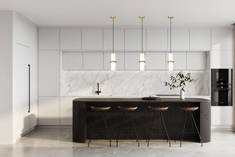 Cayden 1 Light 6.5" Pendant, Cord Mount in Modern Gold in a room setting