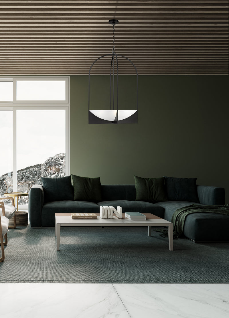Devon 6 Light 24" Pendant in Matte Black in a room setting