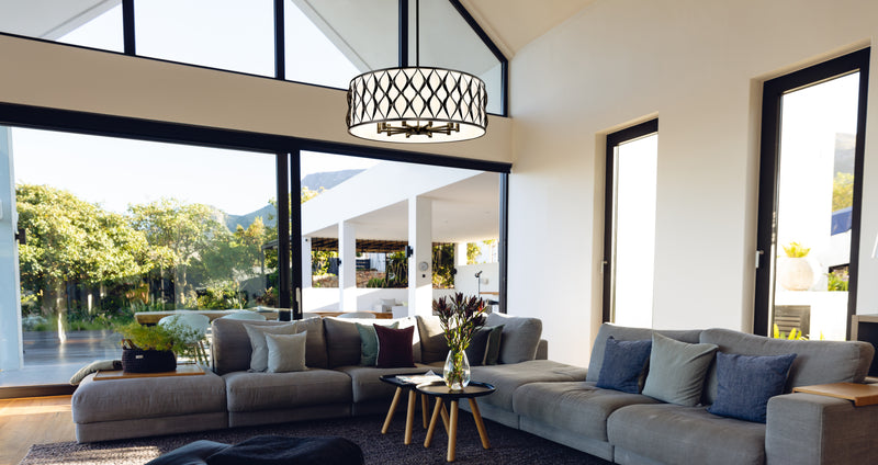 Harden 10 Light 32" Pendant in Matte Black in a room setting