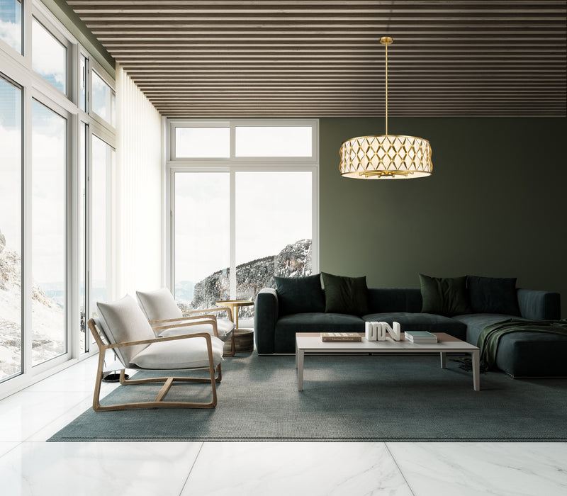 Harden 10 Light 32" Pendant in Modern Gold in a room setting