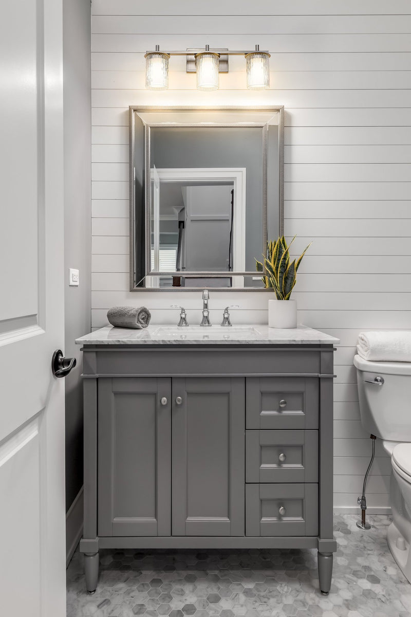 Grayson 3 Light 23" Vanity in Brushed Nickel in a room setting