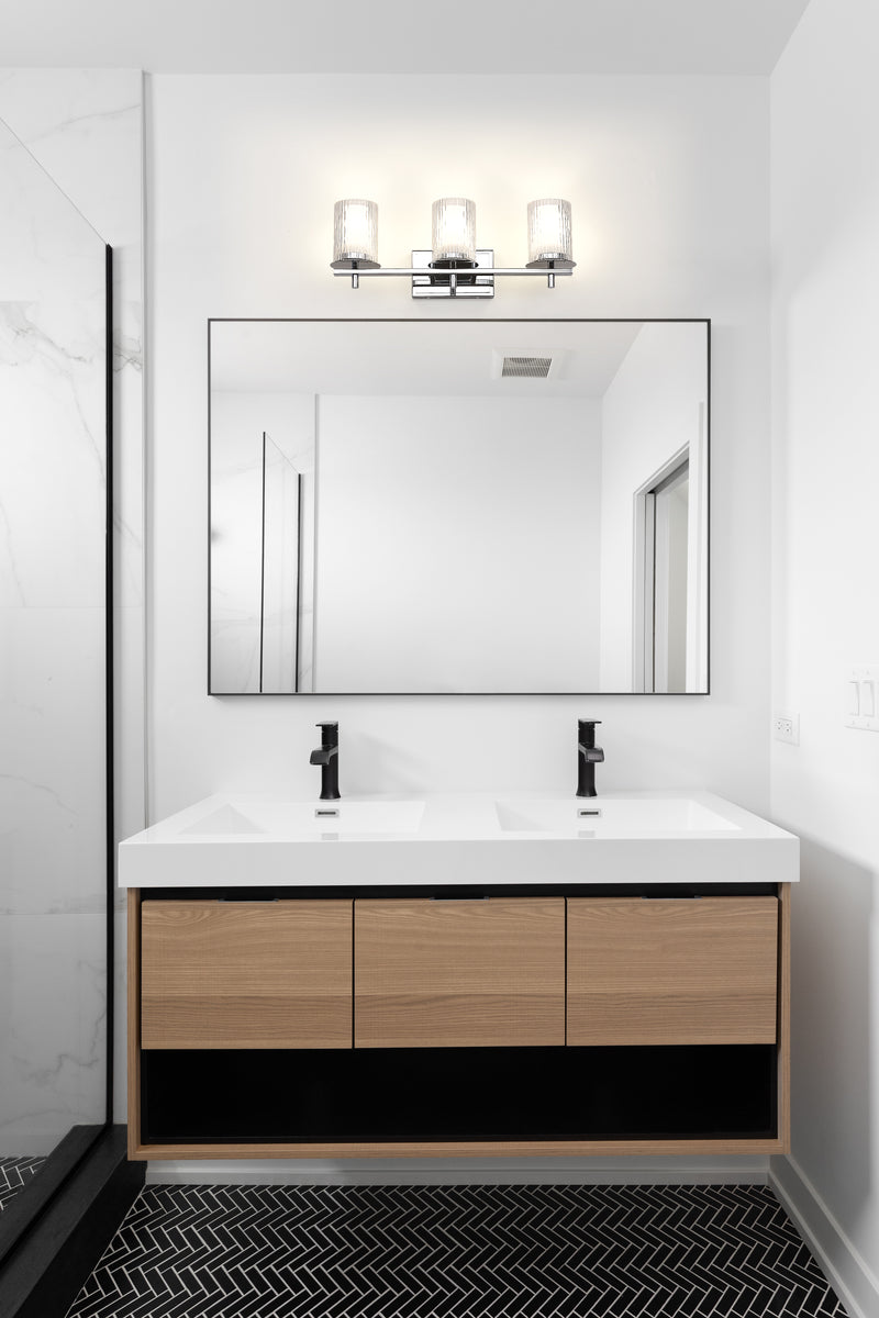 Grayson 3 Light 23" Vanity in Chrome in a room setting