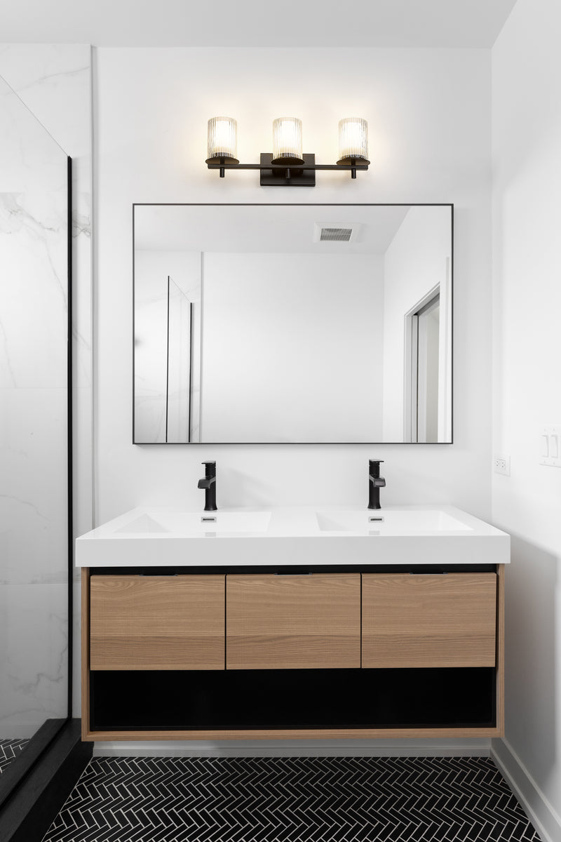 Grayson 3 Light 23" Vanity in Matte Black in a room setting