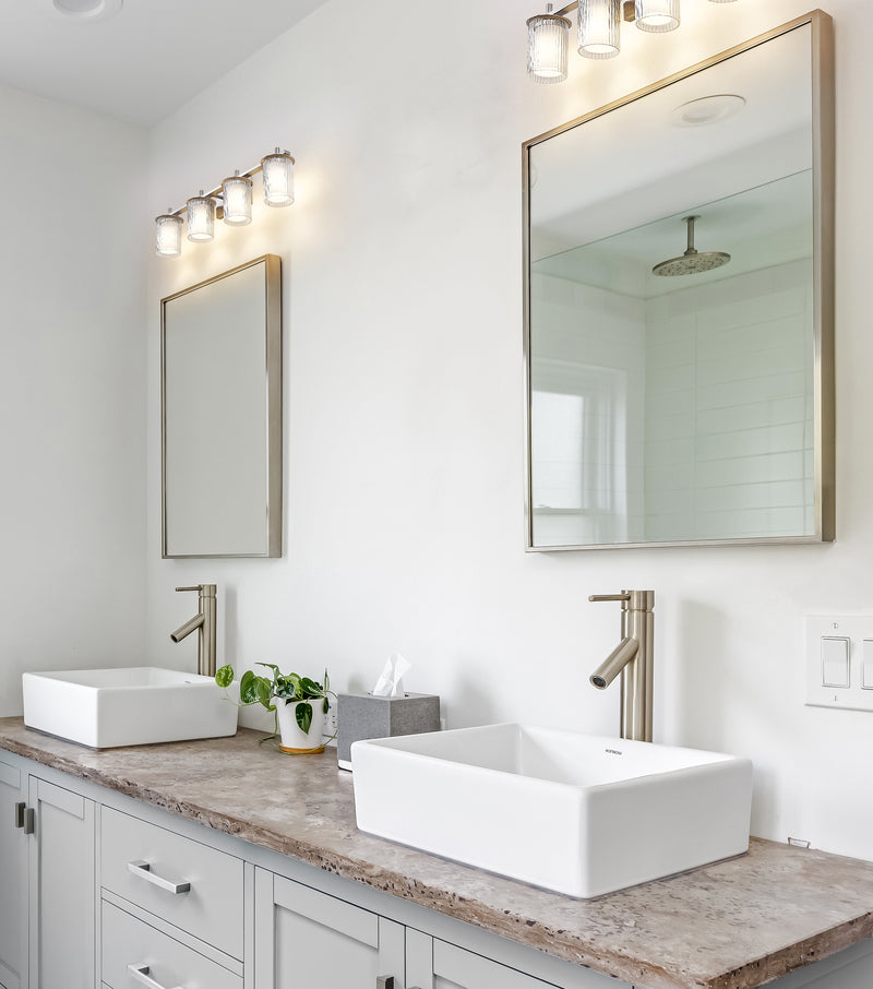 Grayson 4 Light 31" Vanity in Brushed Nickel in a room setting