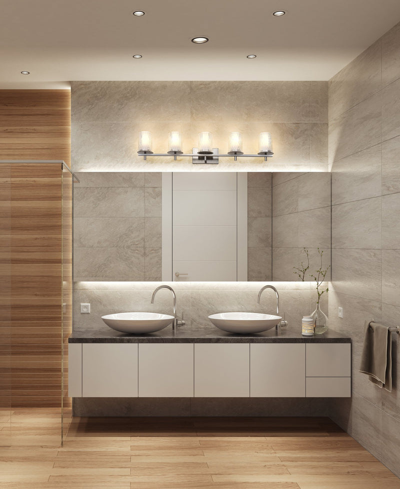 Grayson 5 Light 40" Vanity in Brushed Nickel in a room setting