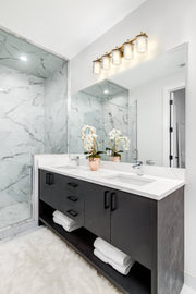 Grayson 5 Light 40" Vanity in Modern Gold in a room setting