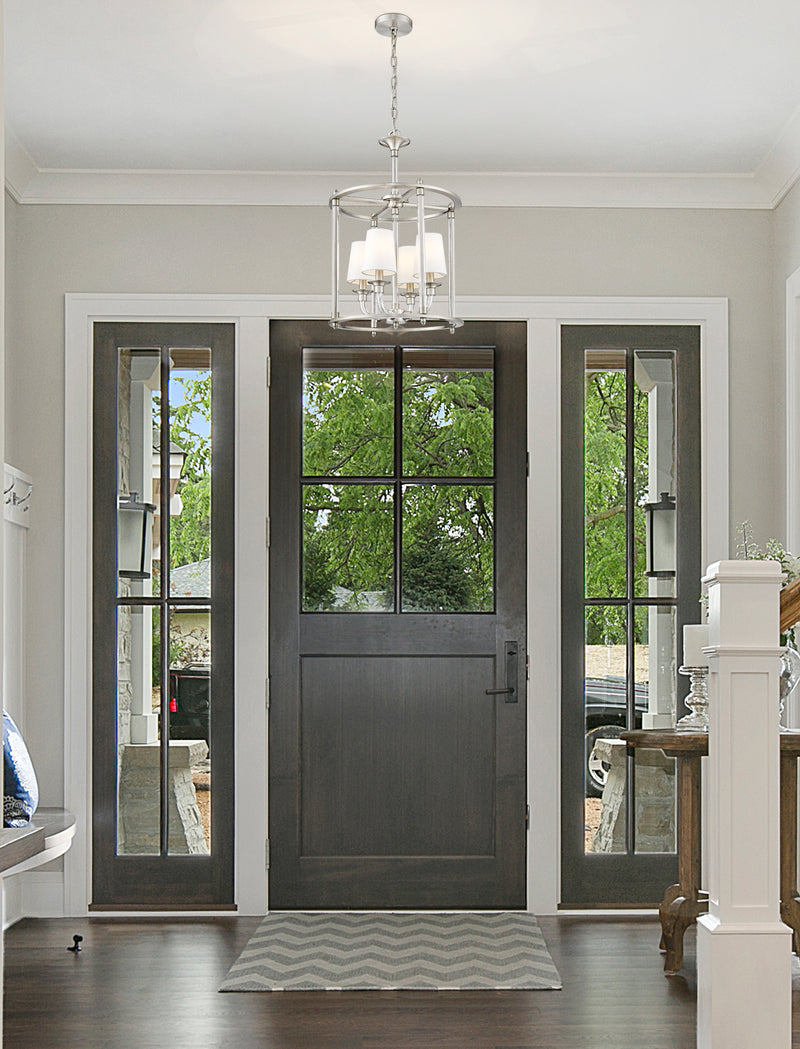 Katerina 4 Light 16" Pendant in Brushed Nickel in a room setting