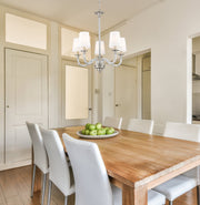 Katerina 5 Light 24" Chandelier in Brushed Nickel in a room setting