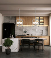 Katerina 5 Light 20" Pendant in Brushed Nickel in a room setting