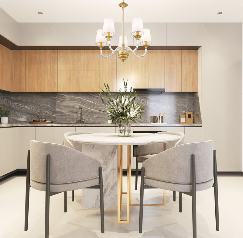 Katerina 5 Light 24" Chandelier in Rubbed Brass in a room setting