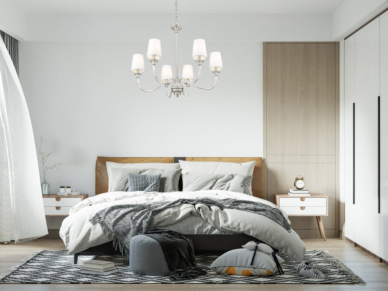 Katerina 6 Light 32" Chandelier in Brushed Nickel in a room setting