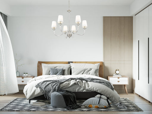 Katerina 6 Light 32" Chandelier in Brushed Nickel in a room setting