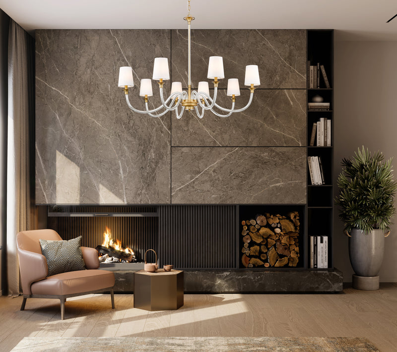 Katerina 8 Light 46" Chandelier in Rubbed Brass in a room setting