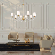 Katerina 8 Light 46" Chandelier in Rubbed Brass in a room setting