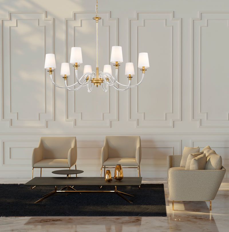 Katerina 8 Light 46" Chandelier in Rubbed Brass in a room setting