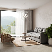 Katerina 9 Light 28" Pendant in Brushed Nickel in a room setting