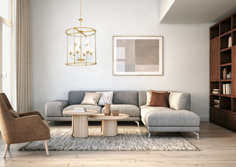 Katerina 9 Light 28" Pendant in Rubbed Brass in a room setting