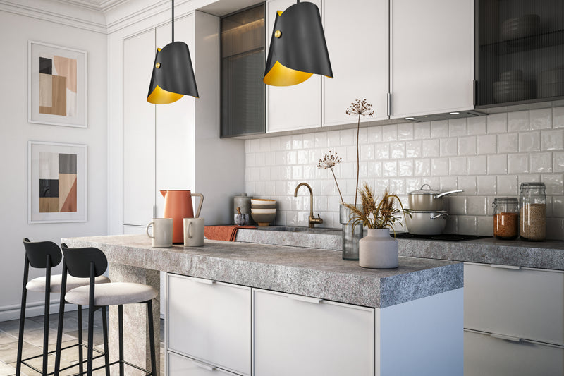 Salone 1 Light 10" Pendant in Matte Black in a room setting
