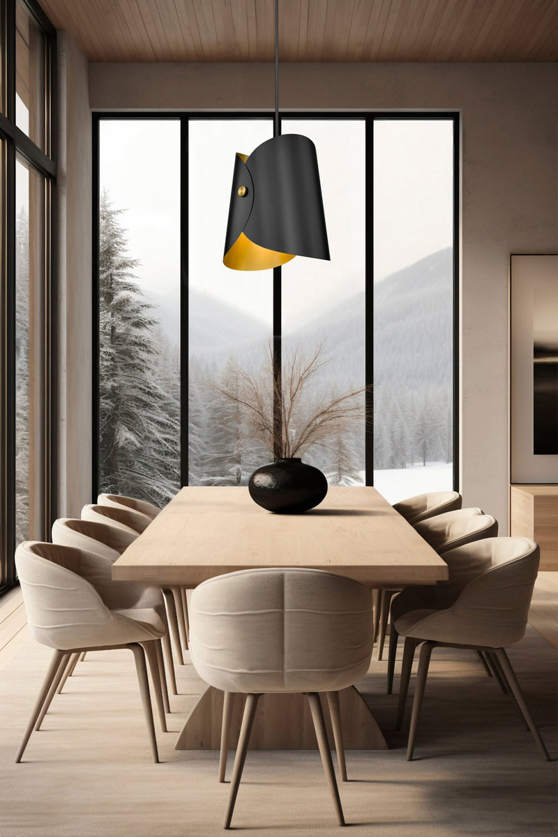 Salone 1 Light 14.25" Pendant in Matte Black in a room setting