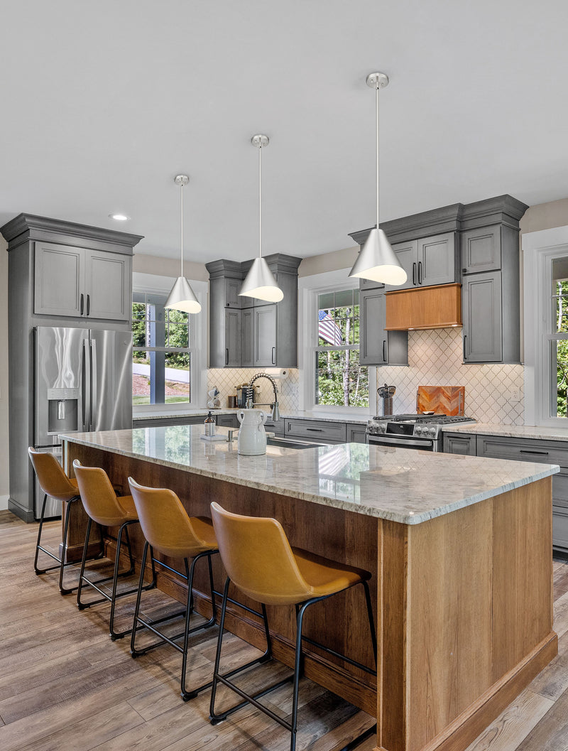 Aria 1 Light 12" Pendant in Brushed Nickel in a room setting