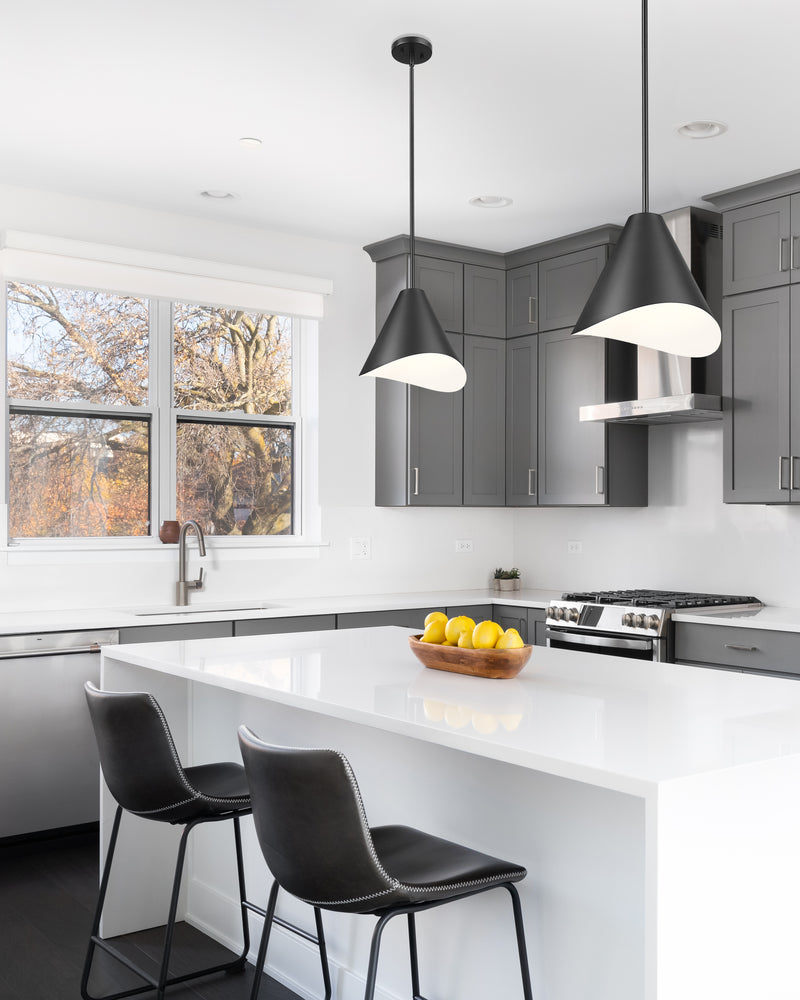 Aria 1 Light 12" Pendant in Matte Black in a room setting