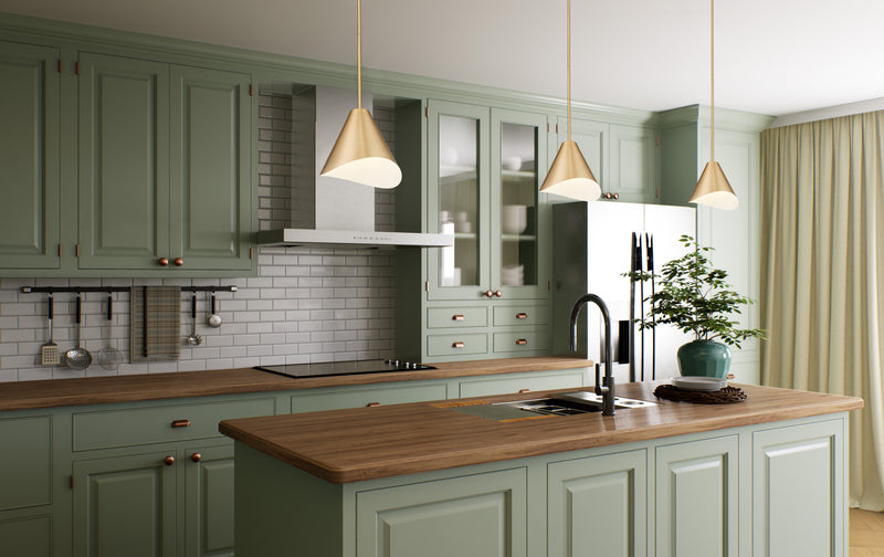 Aria 1 Light 12" Pendant in Modern Gold in a room setting