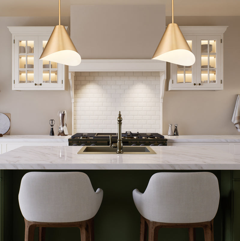 Aria 1 Light 12" Pendant in Modern Gold in a room setting