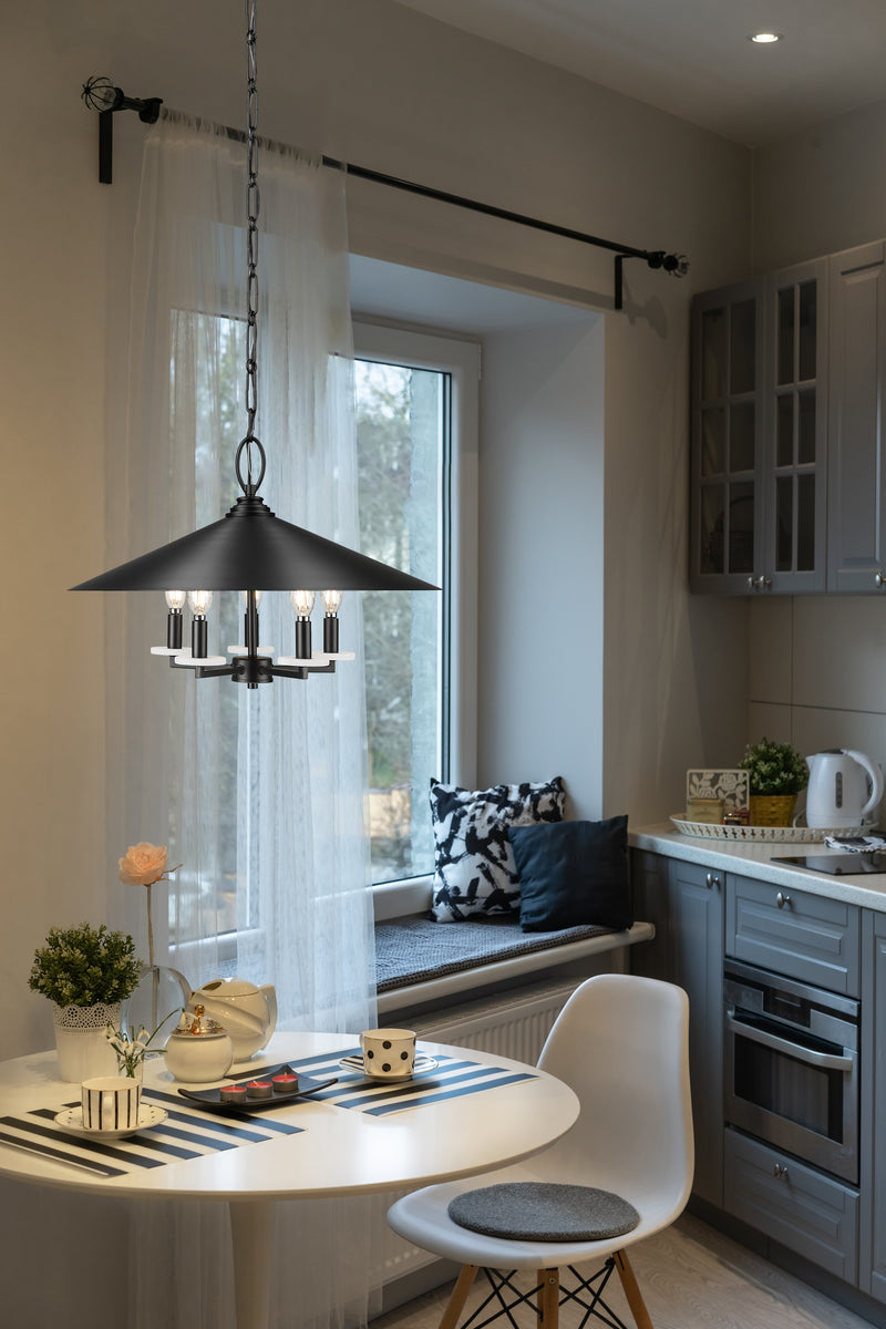 Rialto 5 Light 22" Pendant in Matte Black in a room setting