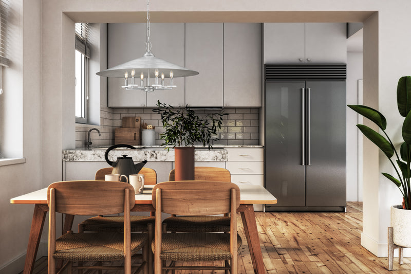 Rialto 6 Light 32" Pendant in Signature Pewter in a room setting